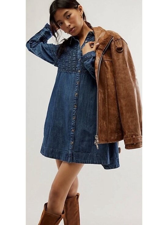 Free People Dresses & Skirts - Free People Denim Find Me Now Mini Dress Button Up Celestial Blue M NEW W/TAGS